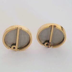 Dunhill D Cufflinks Gold Silver Tone Logo Round Designer Vintage Retro Bullet